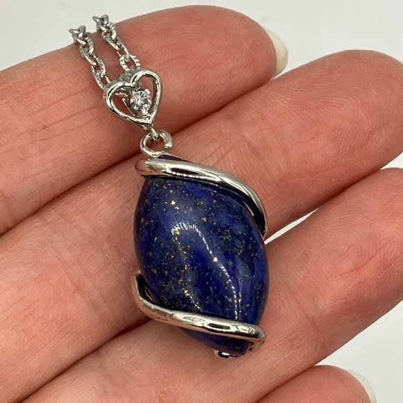 Genuine Lapis Lazuli Gemstone Pendant and 18 inch Stainless Steel Chain New - Picture 4 of 13